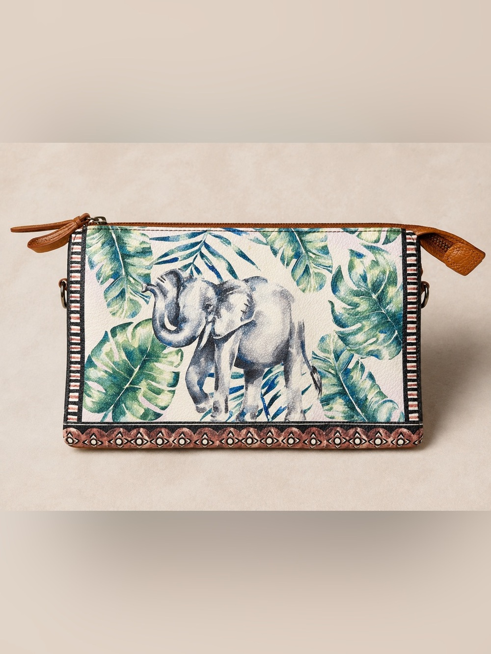 Brighton Africa Stories Elephant and Leaf Leather Clutch